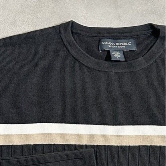 Vintage Y2K Banana Republic Men’s Large Crewneck Sweater Brown Preppy Striped - Picture 3 of 6